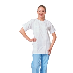Blouse infirmière : Tunique médicale Femme Blanche liseré Bleu 3 poches manches Kimono