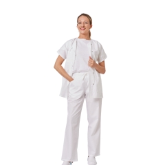 Ensemble médical femme blanc – tunique col rond et pantalon – vue 1