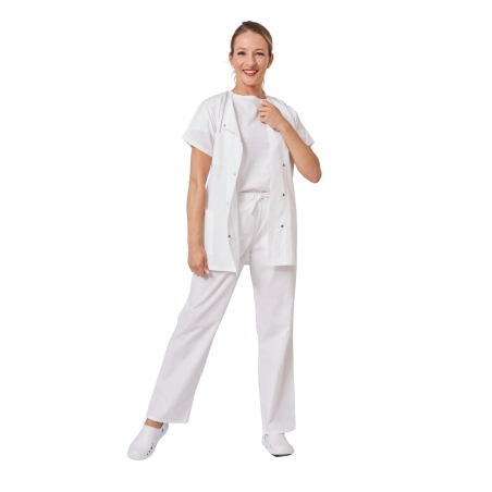 Ensemble médical femme blanc – tunique col rond et pantalon – vue 2