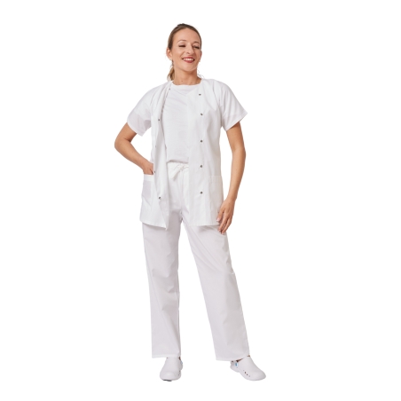 Ensemble médical femme blanc – tunique col rond et pantalon – vue 3