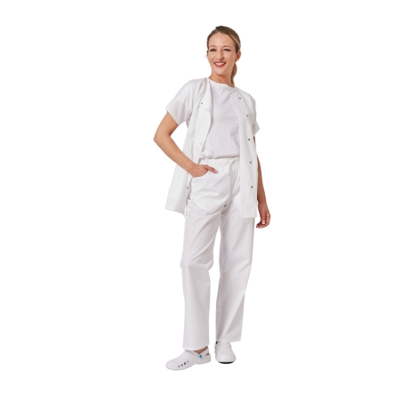 Ensemble médical femme blanc – tunique col rond et pantalon – vue 4