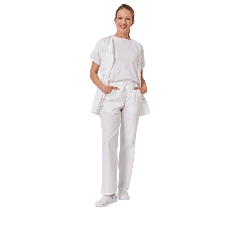 Ensemble médical femme blanc – tunique col rond et pantalon – vue 5