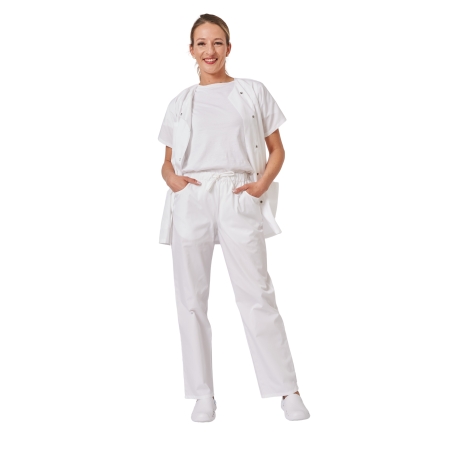 Ensemble médical femme blanc – tunique col rond et pantalon – vue 6