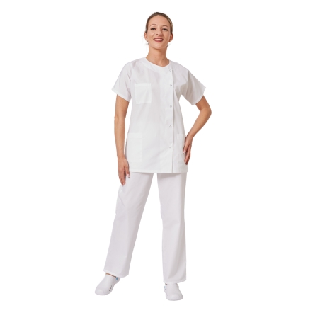 Ensemble médical femme blanc – tunique col rond et pantalon – vue 7
