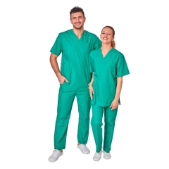 Ensemble médical unisexe vert bloc opératoire – tunique col V et pantalon – vue 1