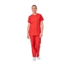 Ensemble médical femme rouge – tunique col rond et pantalon – vue 1
