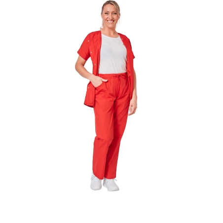 Ensemble médical femme rouge – tunique col rond et pantalon – vue 4