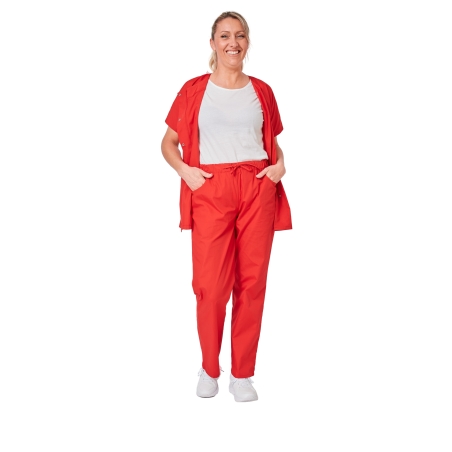 Ensemble médical femme rouge – tunique col rond et pantalon – vue 5