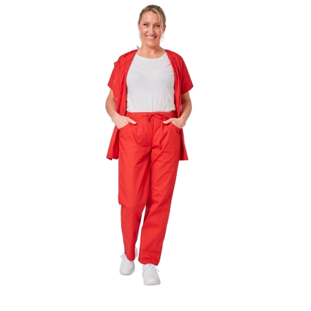 Ensemble médical femme rouge – tunique col rond et pantalon – vue 6