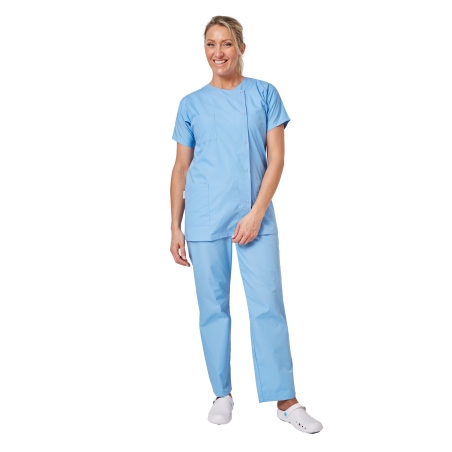 Ensemble médical femme bleu ciel – tunique col rond et pantalon – vue 2