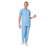 Ensemble médical femme bleu ciel – tunique col rond et pantalon – vue 3