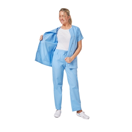Ensemble médical femme bleu ciel – tunique col rond et pantalon – vue 4