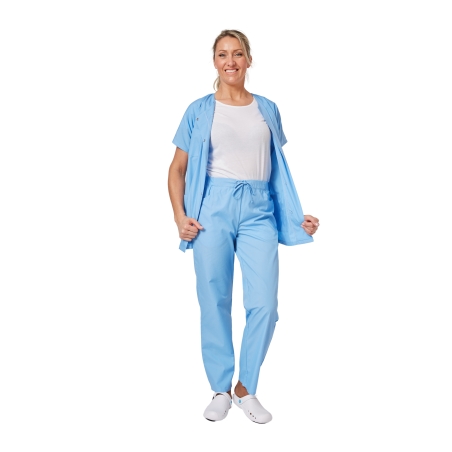 Ensemble médical femme bleu ciel – tunique col rond et pantalon – vue 5
