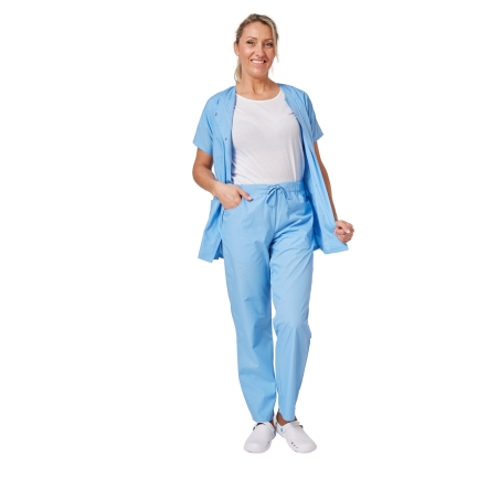 Ensemble médical femme bleu ciel – tunique col rond et pantalon – vue 6