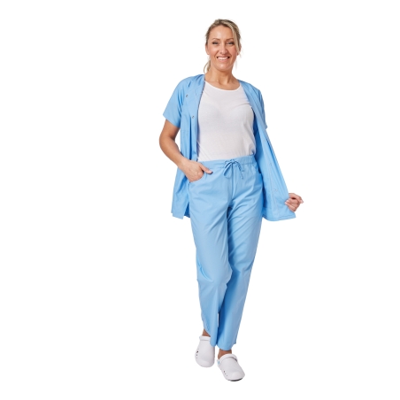 Ensemble médical femme bleu ciel – tunique col rond et pantalon – vue 7