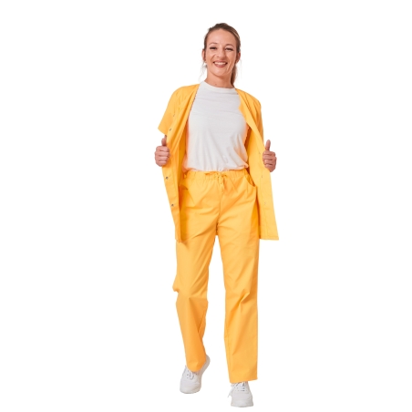 Ensemble médical femme jaune mangue – tunique col rond et pantalon – vue 2