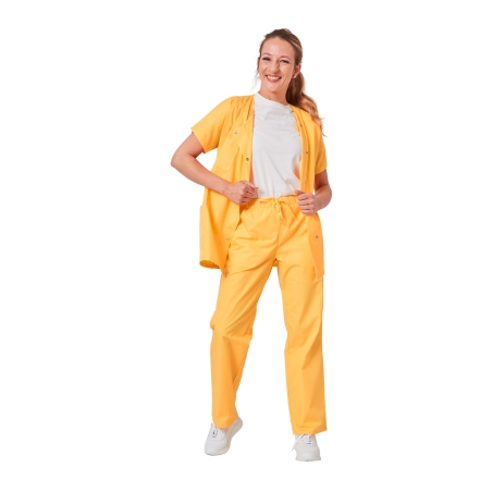 Ensemble médical femme jaune mangue – tunique col rond et pantalon – vue 3