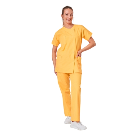 Ensemble médical femme jaune mangue – tunique col rond et pantalon – vue 5