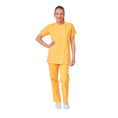 Ensemble médical femme jaune mangue – tunique col rond et pantalon – vue 6