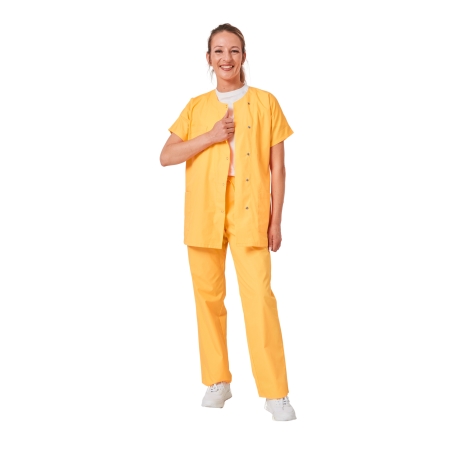 Ensemble médical femme jaune mangue – tunique col rond et pantalon – vue 10