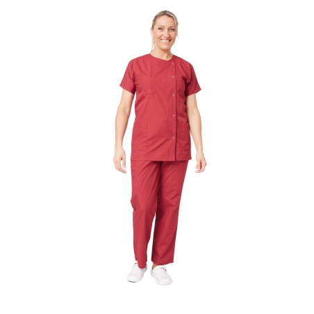 Ensemble médical femme bordeaux – tunique col rond et pantalon – vue 2
