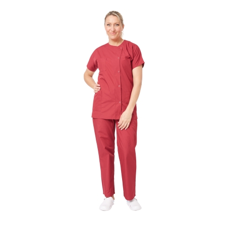 Ensemble médical femme bordeaux – tunique col rond et pantalon – vue 3