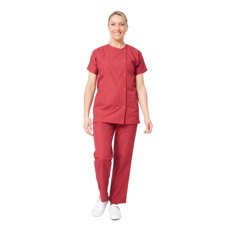 Ensemble médical femme bordeaux – tunique col rond et pantalon – vue 4