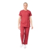 Ensemble médical femme bordeaux – tunique col rond et pantalon – vue 4