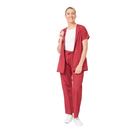 Ensemble médical femme bordeaux – tunique col rond et pantalon – vue 6