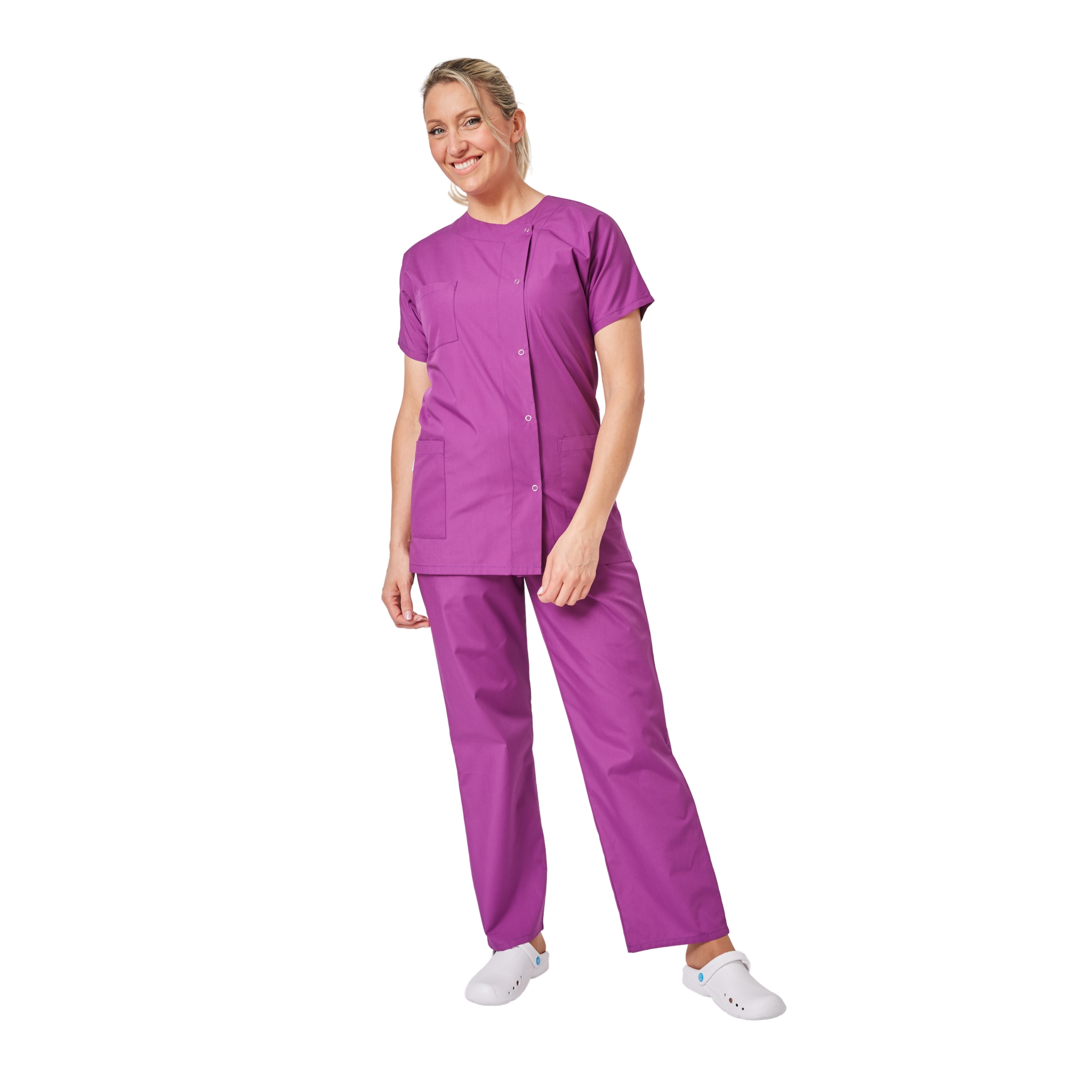 Blouse Médicale Femme Manches Courtes - Col Rond, Poche - Taille Grande - Pour Laboratoire, Cuisine, Soins