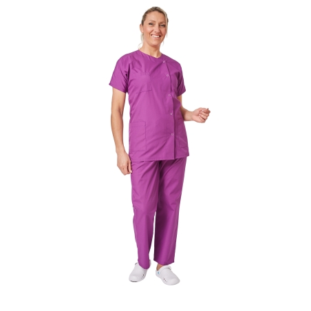 Ensemble médical femme violet foncé – tunique col rond et pantalon – vue 2
