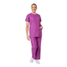 Ensemble médical femme violet foncé – tunique col rond et pantalon – vue 3