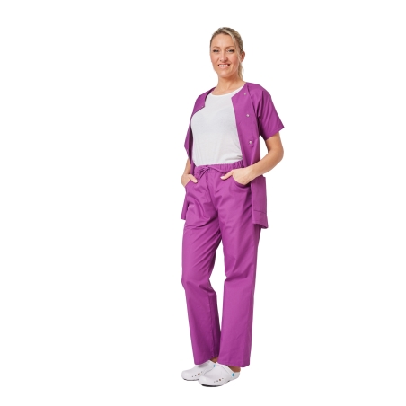 Ensemble médical femme violet foncé – tunique col rond et pantalon – vue 4