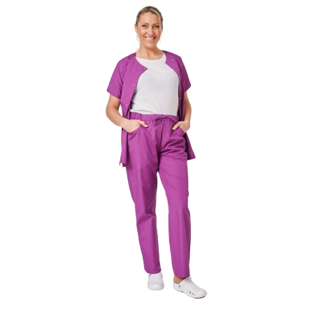 Ensemble médical femme violet foncé – tunique col rond et pantalon – vue 5
