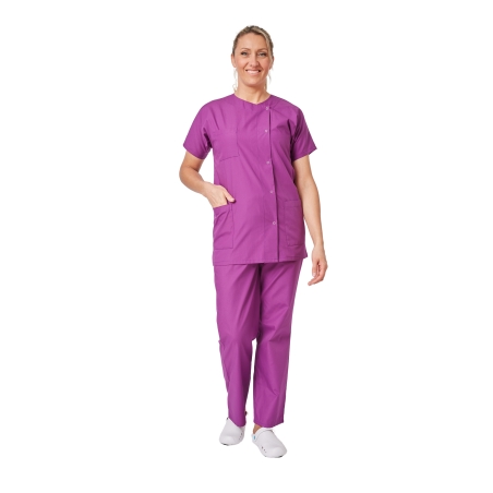 Ensemble médical femme violet foncé – tunique col rond et pantalon – vue 9