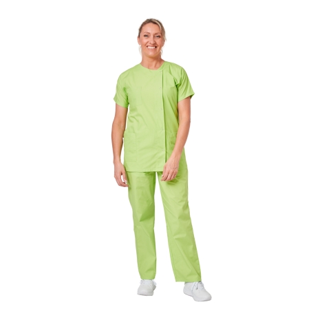 Ensemble médical femme vert pomme – tunique col rond et pantalon – vue 2