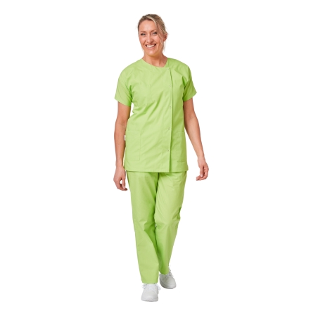 Ensemble médical femme vert pomme – tunique col rond et pantalon – vue 3