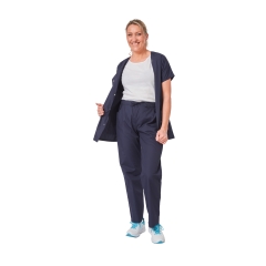 Ensemble médical femme bleu marine – tunique col rond et pantalon – vue 1