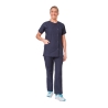 Ensemble médical femme bleu marine – tunique col rond et pantalon – vue 2