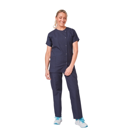 Ensemble médical femme bleu marine – tunique col rond et pantalon – vue 4
