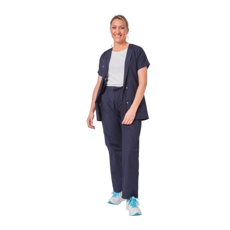 Ensemble médical femme bleu marine – tunique col rond et pantalon – vue 9