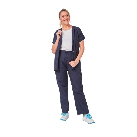 Ensemble médical femme bleu marine – tunique col rond et pantalon – vue 10
