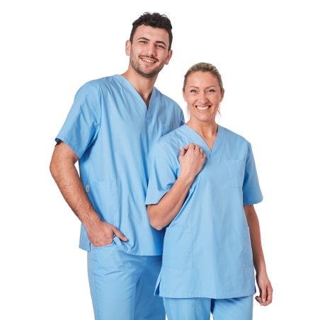 Blouse medical Homme Femme Col V couleur Ciel Infirmiere veterinaire ergo Kine