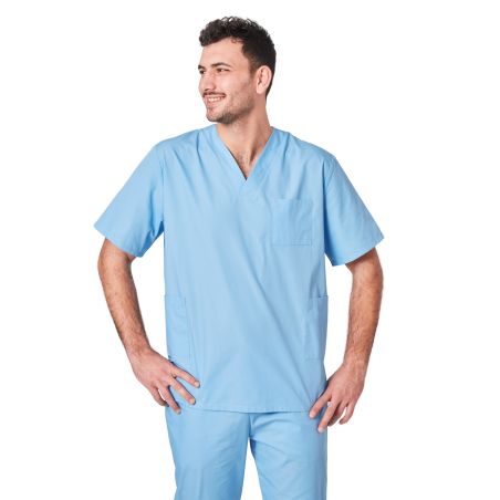 Blouse medical Homme Femme Col V couleur Ciel Infirmiere veterinaire ergo Kine