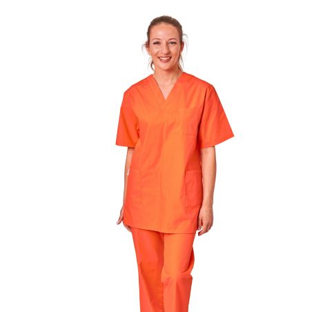 Tunqiue de travail orange Foncée Homme Femme Tunique vétérinaire Tunique de bloc 3 poches