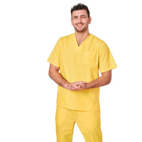 Blouse médicale Jaune Homme Femme Col V 3 poches