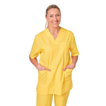 Blouse médicale Jaune Homme Femme Col V 3 poches