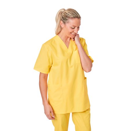 Blouse médicale Jaune Homme Femme Col V 3 poches