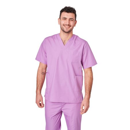 Blouse medicale Violet Tunique de travail Col V Homme Femme Kine dentisite veterinaire