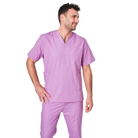 Blouse medicale Violet Tunique de travail Col V Homme Femme Kine dentisite veterinaire